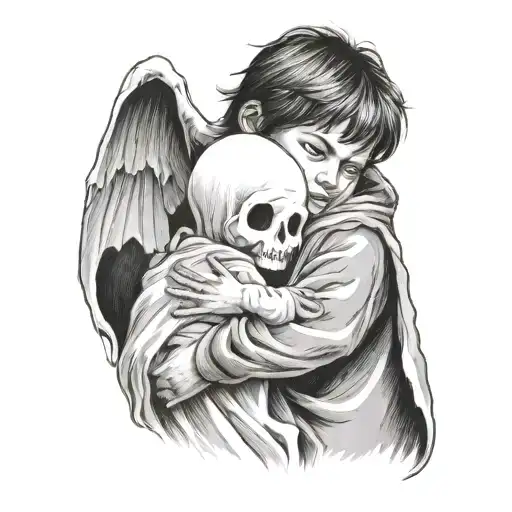 child hugging a ghost tattoo design idea