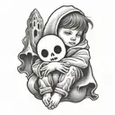 child hugging a ghost tattoo design idea