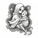 child hugging a ghost tattoo design idea