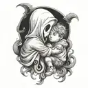 child hugging a ghost tattoo design idea