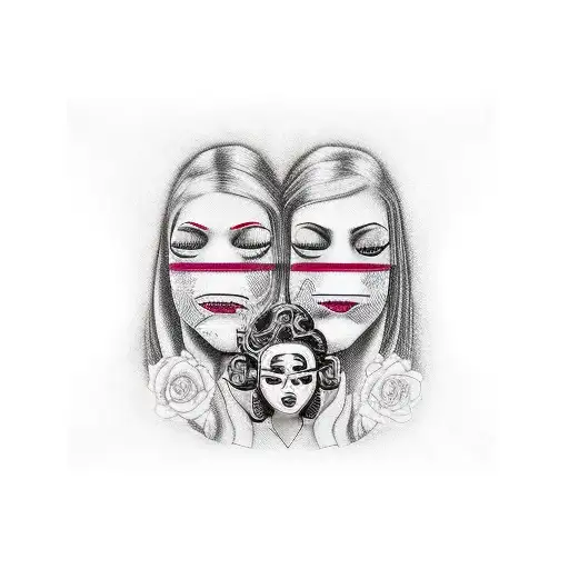 three females in Chicano style with money covering there eyes, mouth and ears depicting hear no speak no see no evil tattoo design idea