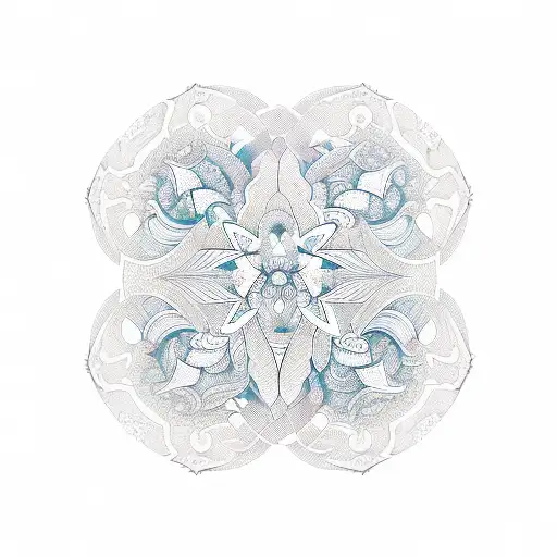 A unique and abstract geometric tattoo design inspired by the patterns found on playing cards, with plants and flowers integrated throughout, reflecting the client's interests in gambling and plants tattoo design idea