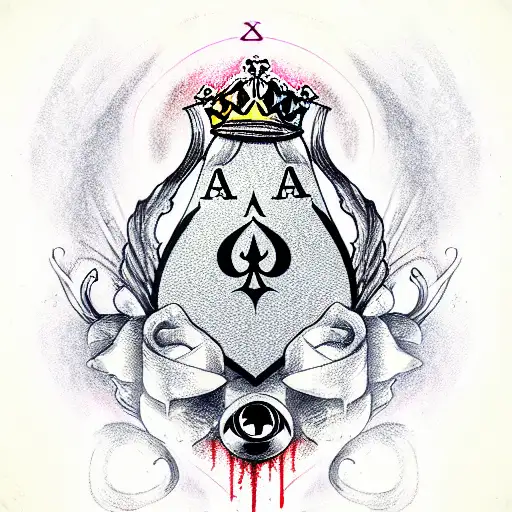 Ace of Spades 8 ball scared heart kings crown tattoo design idea