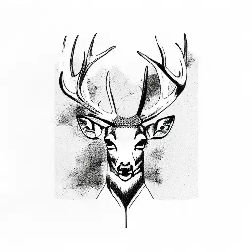 deer silhouette in woods American flag sky tattoo design idea