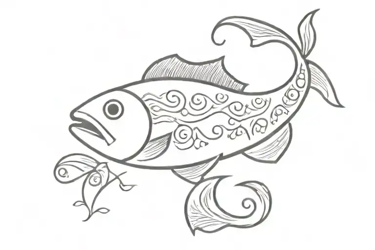 fish with folk art doodles as the skin tattoo design idea