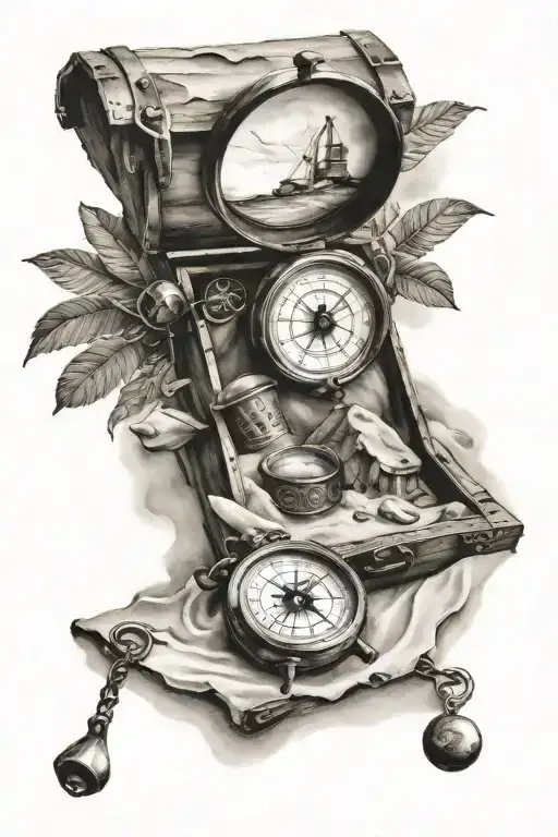 camping  and sand clock and compass  tattoo design idea