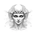 Aphrodite crying black ichor from her eyes that are pure white pupils. The image is only from the shoulder up on her tattoo design idea