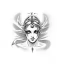 Aphrodite crying black ichor from her eyes that are pure white pupils. The image is only from the shoulder up on her tattoo design idea