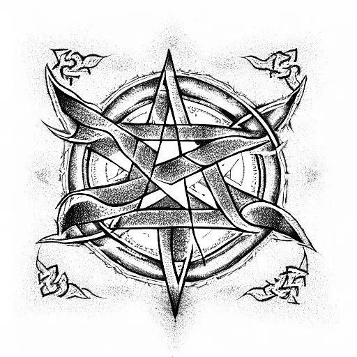 pentagram made by the letter A as each point of the star witch style  tattoo design idea