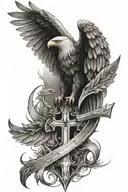 cross embraced by eagle wing tattoo design idea