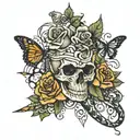 dagger rose snake intertwined with butterflies and skulls tattoo design idea