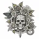 dagger rose snake intertwined with butterflies and skulls tattoo design idea
