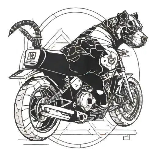A sleek and futuristic cyberpunk-inspired motorcycle design incorporating pit bulls in a dynamic pose tattoo design idea