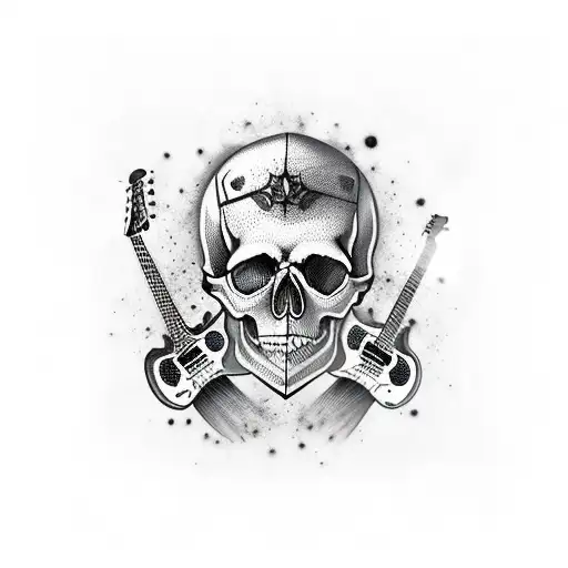 skull, guitar, punk is not dead tattoo design idea