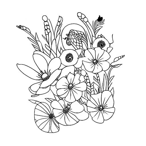 wild flowers,  spiritual,  bumblebee  tattoo design idea