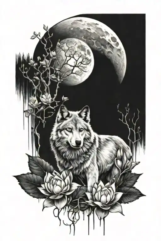forearms wolf with moon forest lotus flower tattoo tattoo design idea