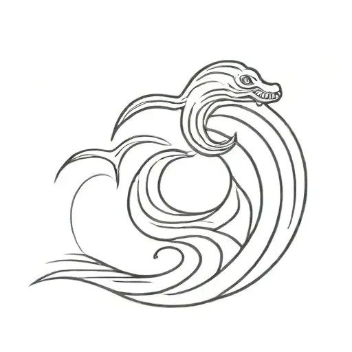 a simple loch ness monster above a wave ripple water tattoo design idea