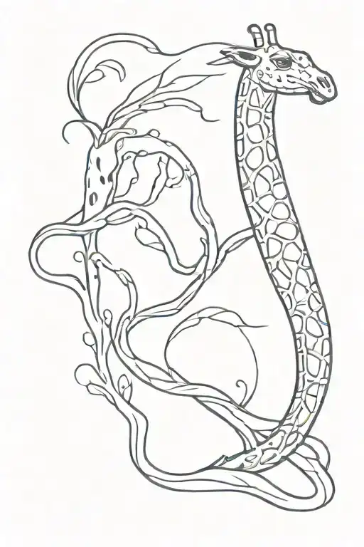 side profile giraffe and loch ness monster hybrid creature combining elements tattoo design idea