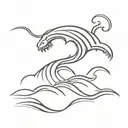 a simple loch ness monster above a wave ripple water tattoo design idea