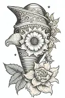 conch seashell surrounded by Gerber daisy with a large bell and stars tattoo design idea