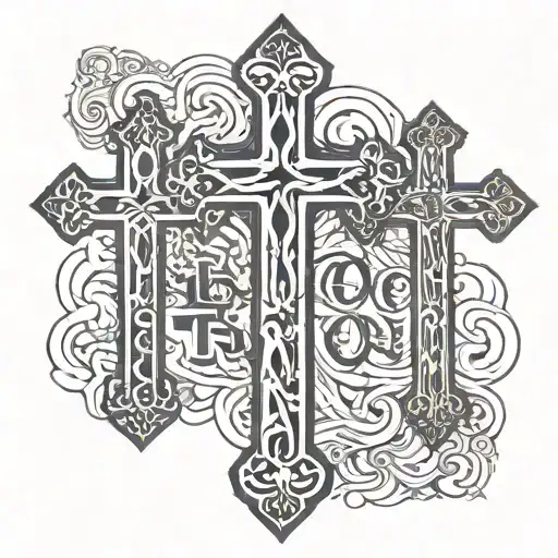 Three crosses with words below them representing tattoo design idea
