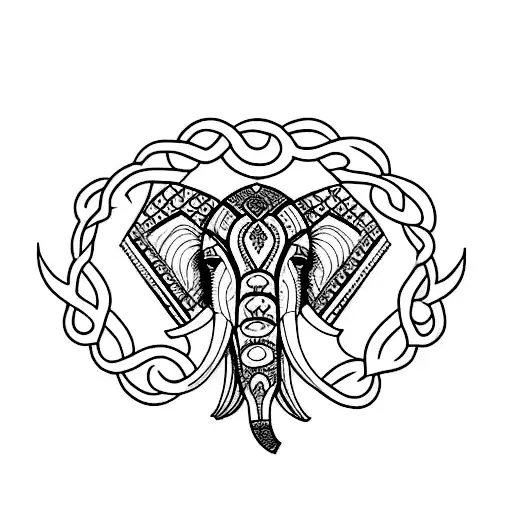 A unique minimalist tattoo of a majestic elephant adorned with intricate Thai-inspired patterns tattoo design idea