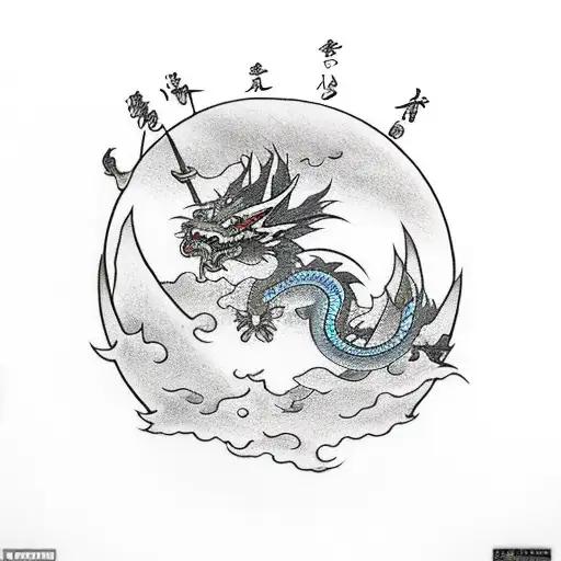 Incorporate Japanese mythology into a traditional tattoo design inspired by the Azure Dragon tattoo design idea
