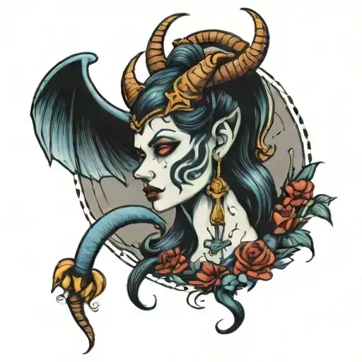 lilith with horn   tattoo design idea