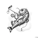 A fishing hook with a bookworm as bait tattoo design idea