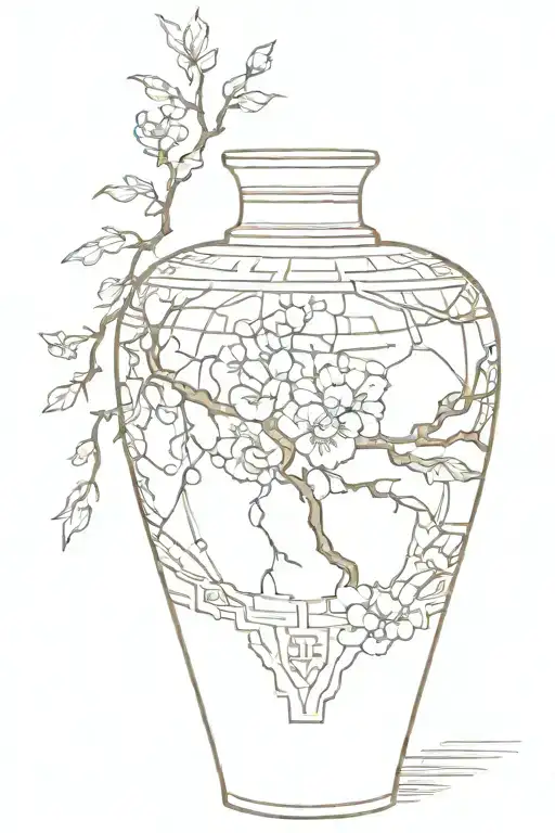 japanese vase with kintsugi tattoo design idea