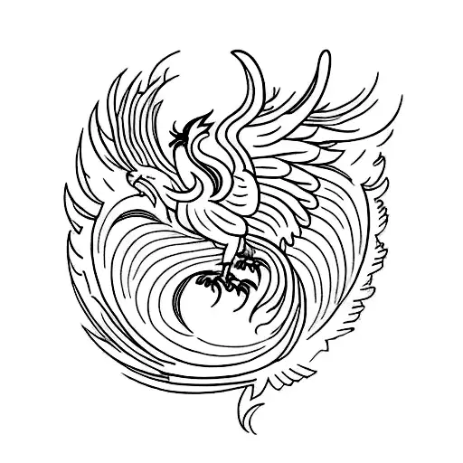 create a feminine tattoo design of a phoenix. tattoo design idea