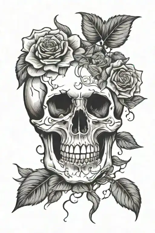 skull and roses growing inside tattoo design idea
