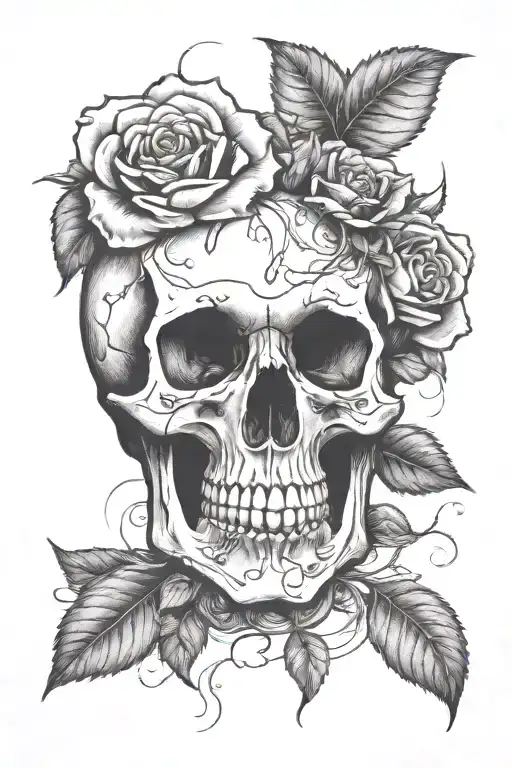 skull and roses growing inside tattoo design idea