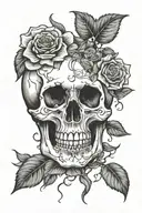 skull and roses growing inside tattoo design idea