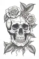 skull and roses growing inside tattoo design idea