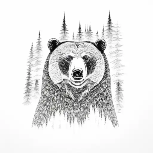 Canadian forest and bears tattoo design idea