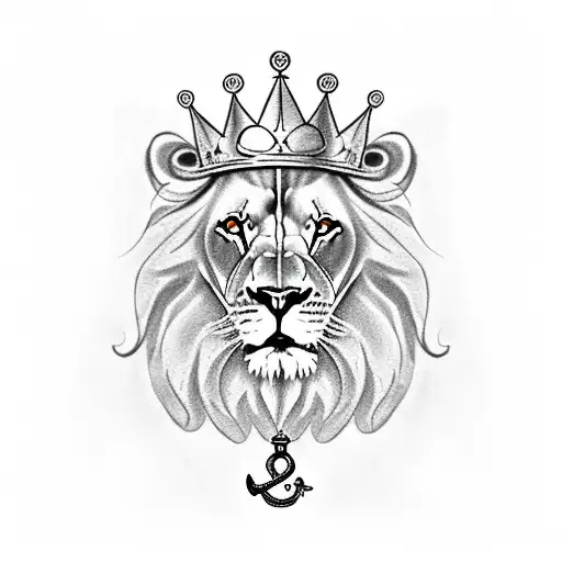 Lion with a crown, including an anchor, butterfly, moon and a dark past tattoo design idea