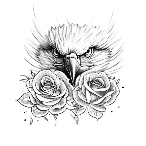 American Traditional Eagle n' Rose Flash Tattoo