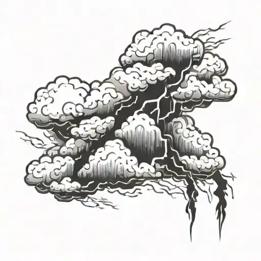 greek clouds with  lightning bolt striking tattoo design idea