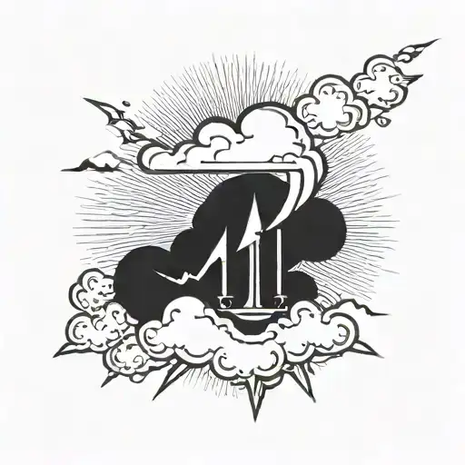 greek clouds with harry potter lightning bolt striking tattoo design idea