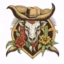 bull horns, gunslinger, cowboy, western, cacti  tattoo design idea