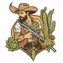 bull horns, gunslinger, cowboy, western, cacti  tattoo design idea