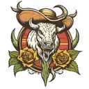 bull horns, gunslinger, cowboy, western, cacti  tattoo design idea