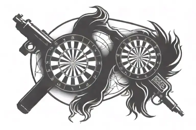 gun shooting darts tattoo design idea