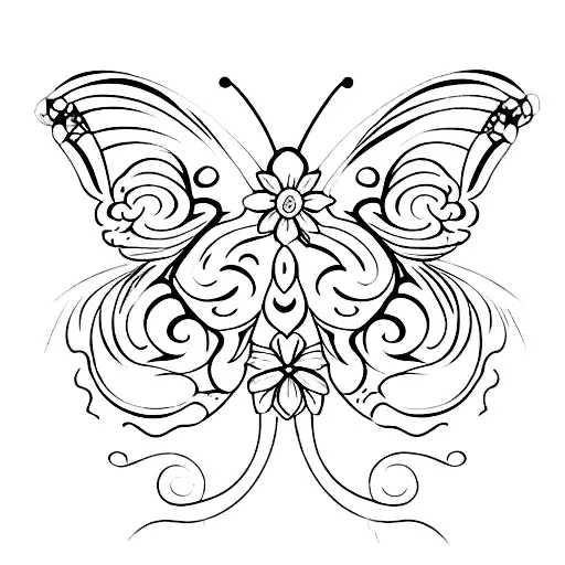 a butterfly that is half flower tattoo design idea