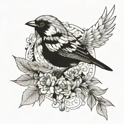 sparrow bird with fairy elements hybrid creature in patchwork tattoo tattoo design idea