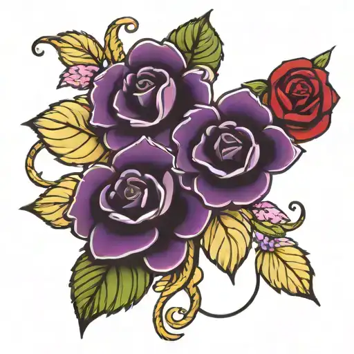 rose and african violet flower intertwined tattoo design idea