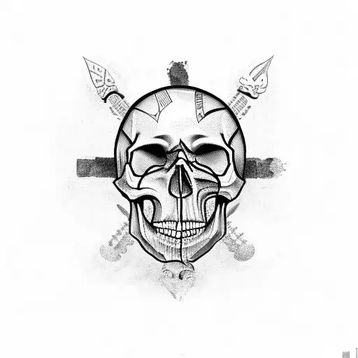 Skull adorned with symbols representing family members tattoo design idea