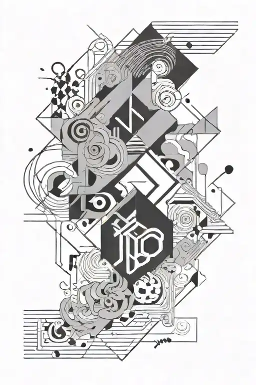 Abstract geometric design representing the connection between judo, music, and autism, with a subtle home symbol hidden within tattoo design idea