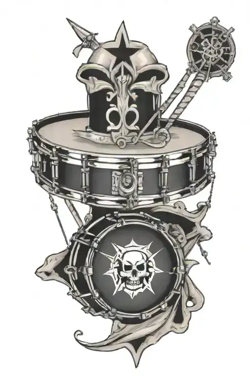 snare drum with maltese cross popping out of it's tattoo design idea